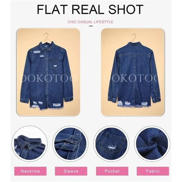 WOMEN'S Oversized Denim Jacket Casual Long A3 Blue